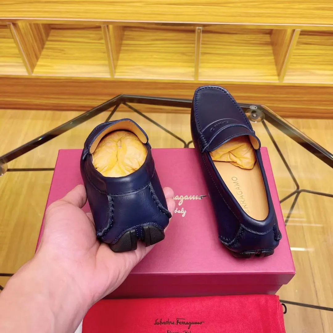 Men's shoes 💰560Ferragamo high-end quality 🔥 dark blue cowhide ➕ cowhide lining size 38-45